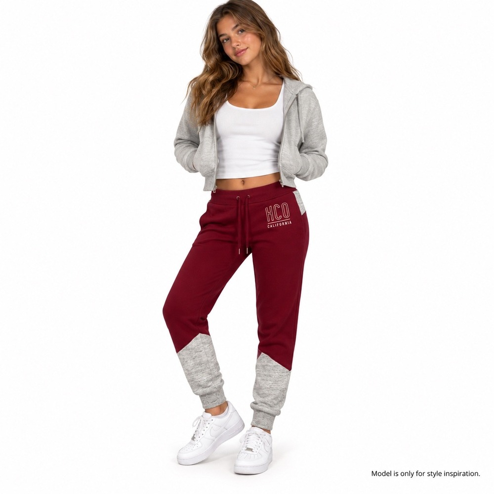 Y2K Hollister Joggers Womens M Soft Burgundy Gray Colorblock HCO Logo Sweatpants